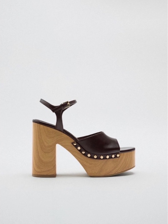 Zara Shoes - Zara Chocolate Brown Leather Platform Sandals with Wooden Block Heel 39 US 8 NWT